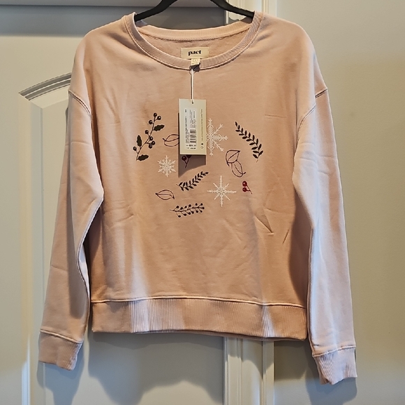 Pact Women's Embroidered Crew Neck Sweater - Light Pink - Picture 1 of 1